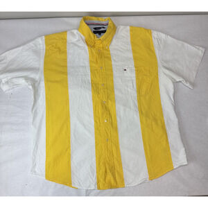Y2K Vintage Twee Tommy Hilfiger Shirt Yellow White Stripe Camp Men's XXL Cotton